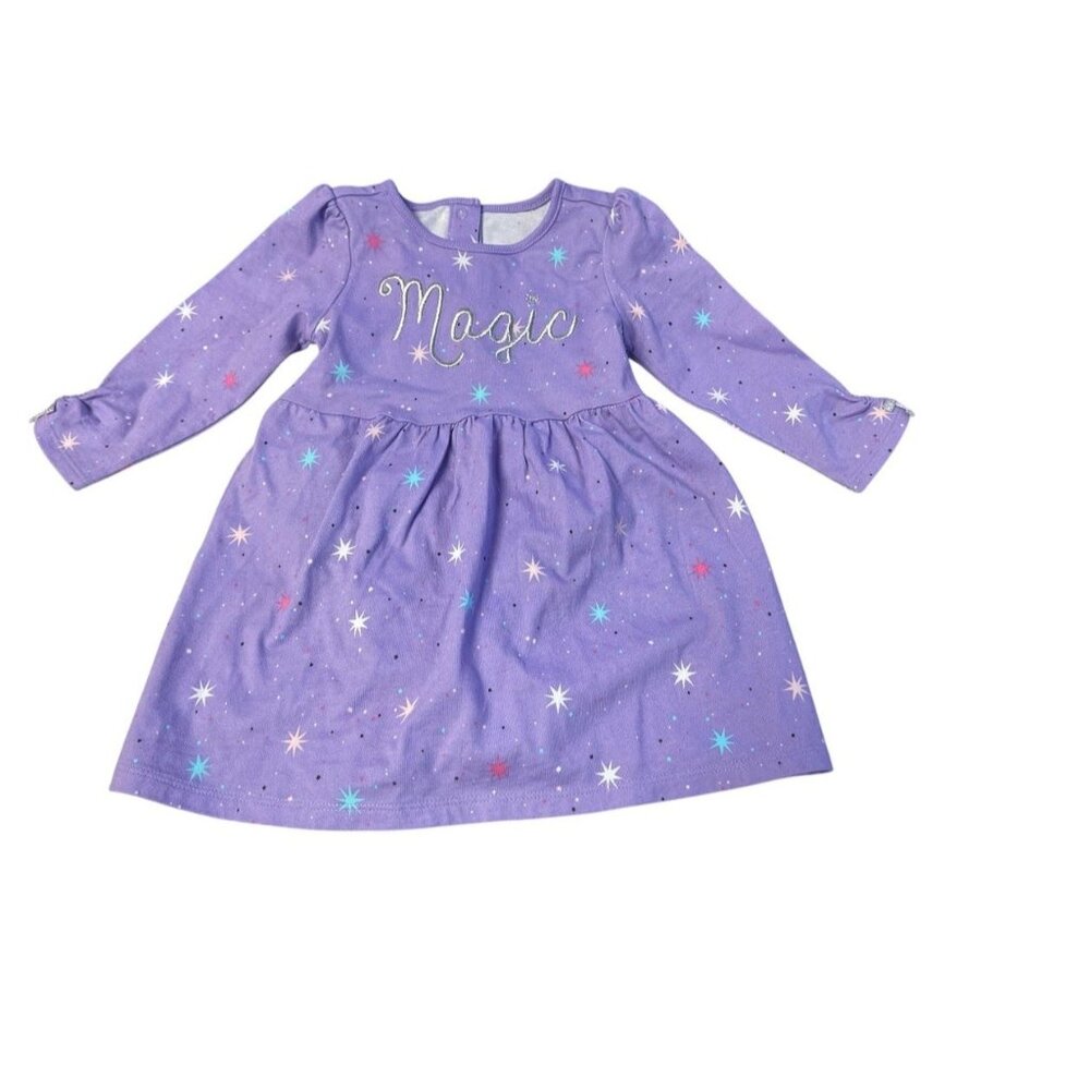 Magic Baby Girl's Purple Dress With Star Print & Snap Closure - 18-24 Mos